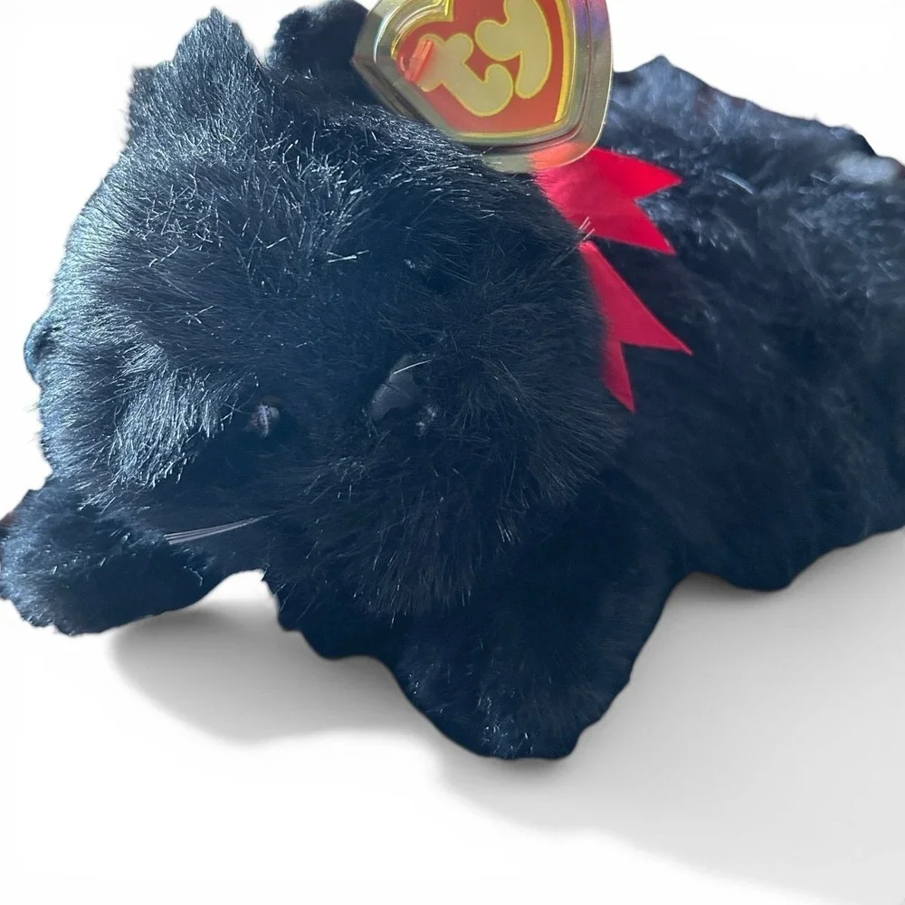 TY Classics Silky Plush Black Cat Red Ribbon Stuffed Animal 1998 Vintage Gothic